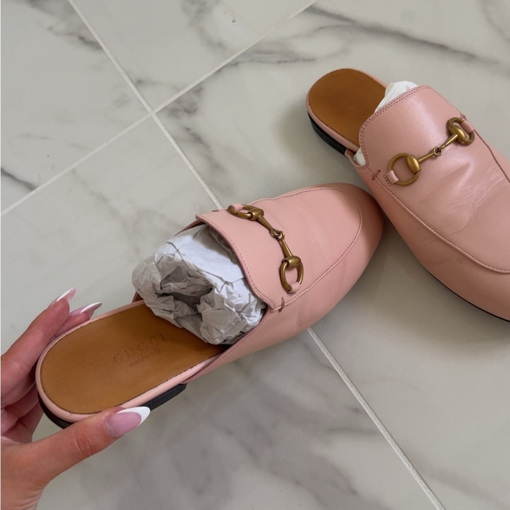 Gucci Pink Leather Mules with Gold Accents